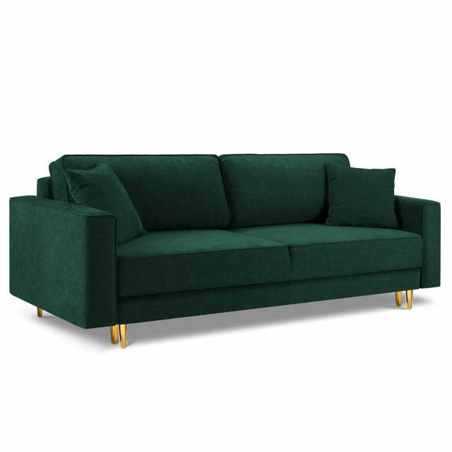 Canapea extensibila verde inchis/aurie din textil si lemn de pin pentru 3 persoane Dunas Besolux