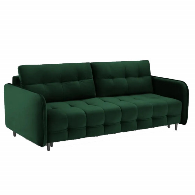 Canapea extensibila verde/neagra din catifea si lemn de pin pentru 3 persoane Scaleta Besolux