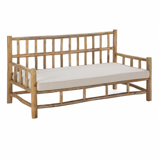 Canapea exterior maro din textil si lemn de tec 160 cm Branny Thai Natura