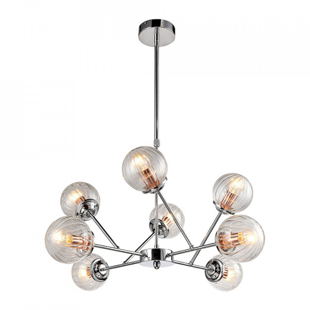 Candelabru argintiu/transparent din sticla si metal cu 8 becuri Best Candellux