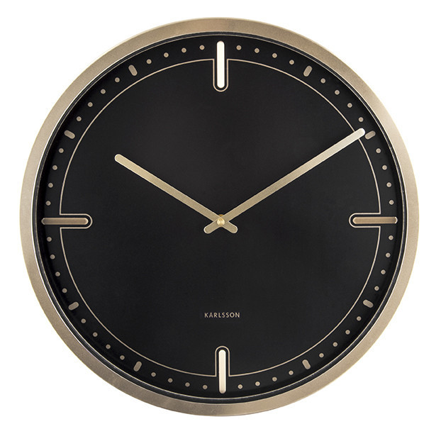 Ceas de perete rotund auriu/negru din otel 42 cm Tiller Present Time