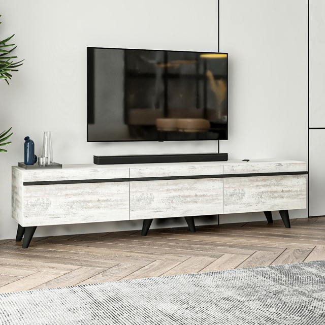 Comoda TV alba/gri din lemn 180 cm Amsterdam The Home Collection