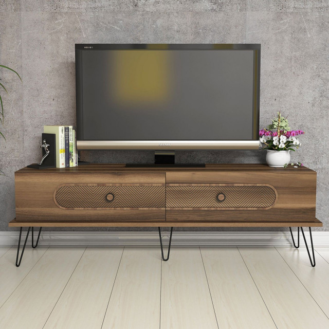 Comoda TV maro incis din lemn 145 cm Ekol The Home Collection