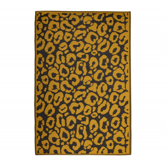 Covor reversibil pentru exterior galben/negru din fibre sintetice 150x243 cm Leopard Esschert Design