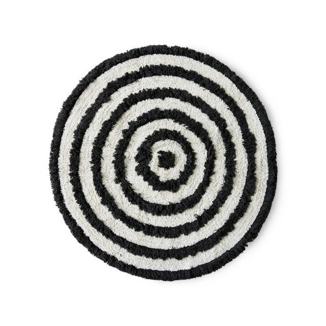 Covoras pentru baie alb/negru din bumbac 120 cm Valma HKliving