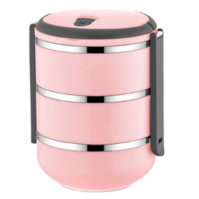 Cutie pentru pranz cu 3 nivele roz din metal 2.25L Pot The Home Collection