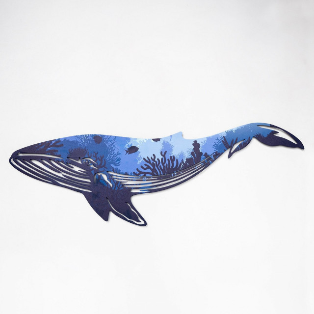 Decoratiune de perete albastra din metal 31x94 cm Reef Whale The Home Collection
