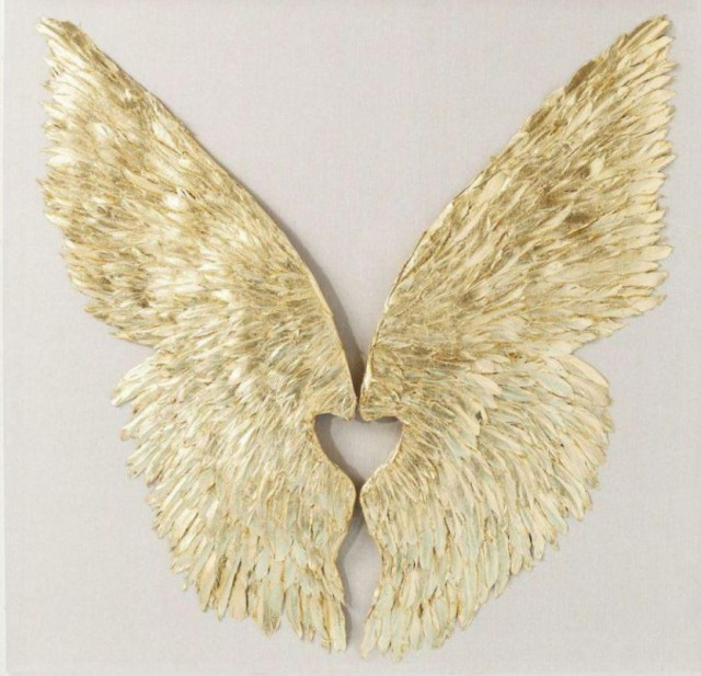 Decoratiune de perete aurie/alba din lemn 120x120 cm Wings Kare