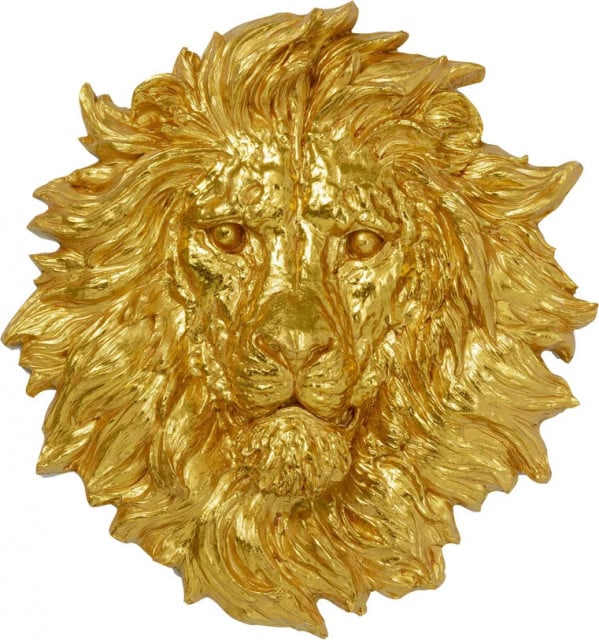 Decoratiune de perete aurie din fibre sintetice 90x100 cm Lion Head Kare