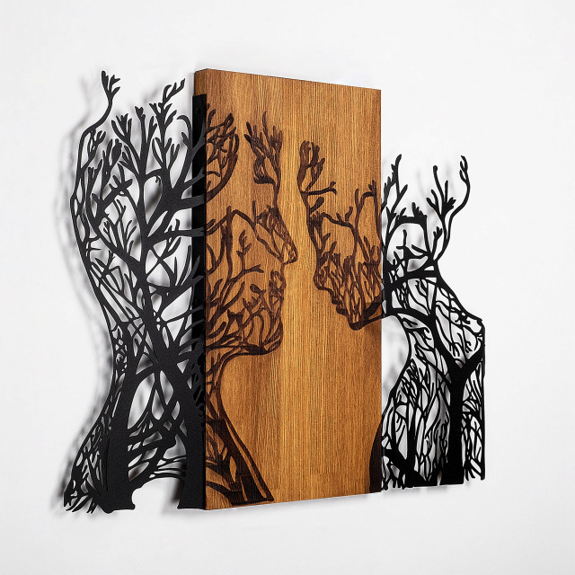 Decoratiune de perete maro/neagra din lemn 58x70 cm Tree Woman And Man The Home Collection