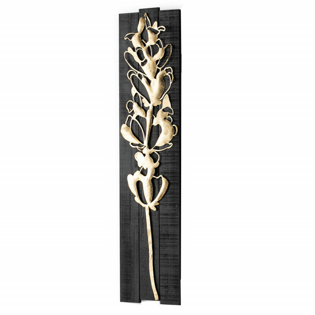 Decoratiune de perete neagra/aurie din lemn si metal 20x82 cm Favela Thai Natura