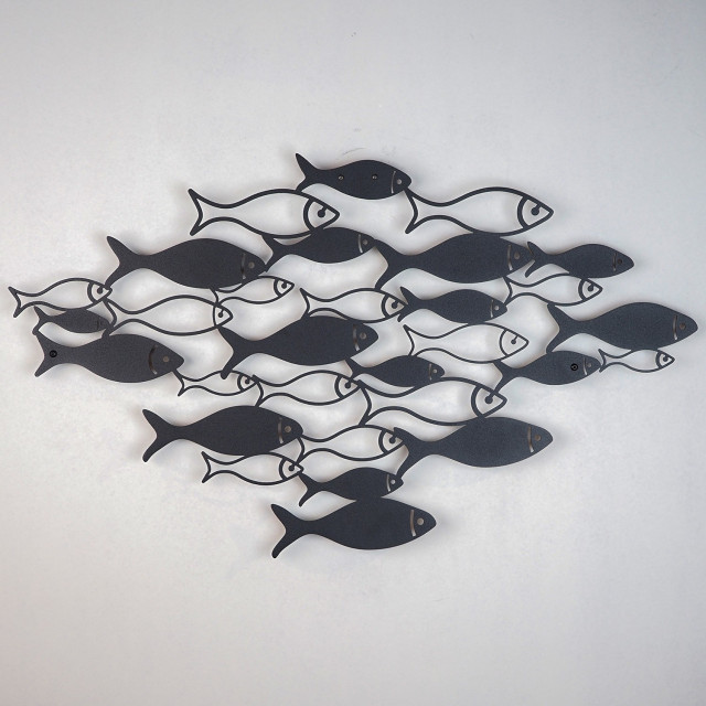 Decoratiune de perete neagra din metal 41x70 cm Fish Swarm The Home Collection
