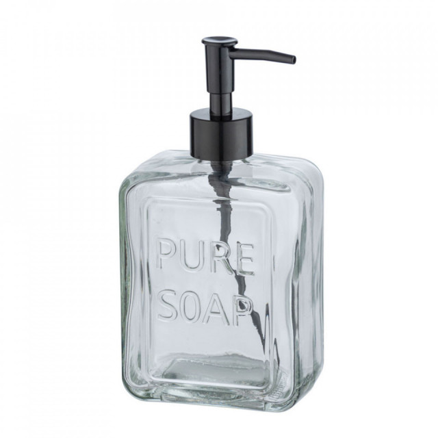 Dispenser sapun lichid transparent/negru din sticla si plastic 550 ml Pure Wenko