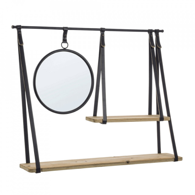 Etajera de perete cu oglinda maro/neagra din lemn 80 cm Jerrod Bizzotto