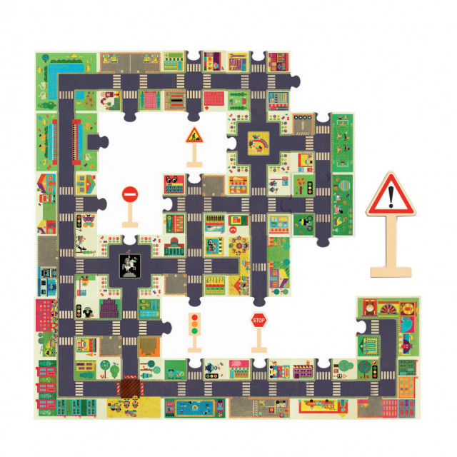 Joc tip puzzle multicolor din carton si lemn The City Djeco
