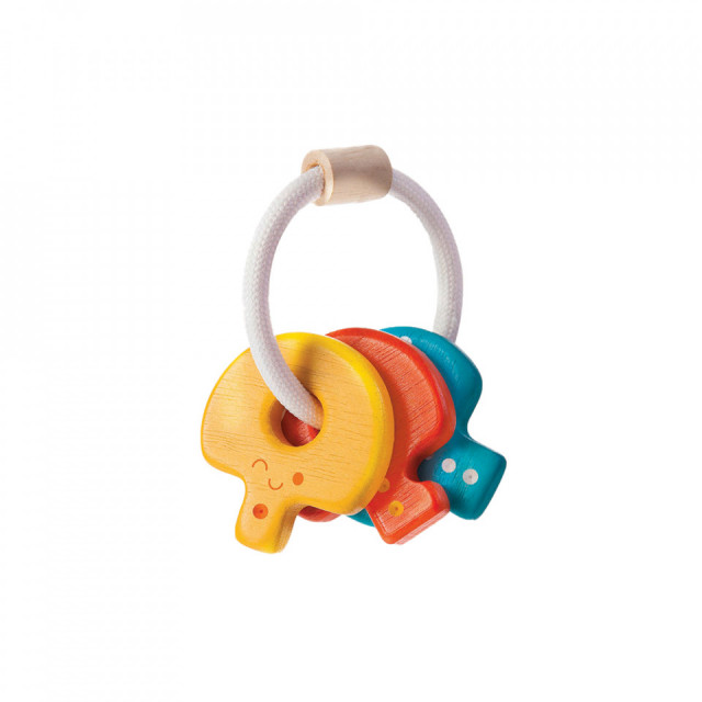 Jucarie zornaitoare multicolora din lemn Baby Key Rattle Plan Toys