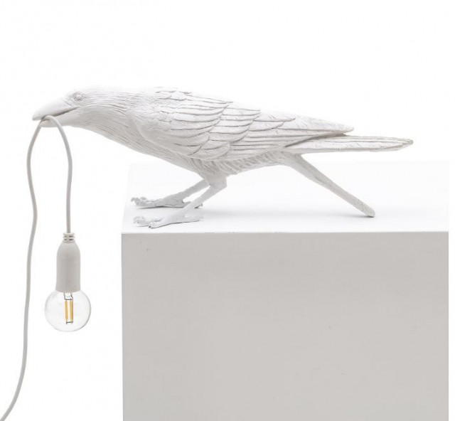 Lampa alba din rasina pentru exterior 10,5 cm Bird Playing Seletti