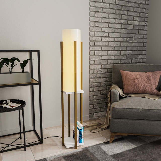 Lampadar auriu/alb din metal 130 cm Zeb Emerie The Home Collection