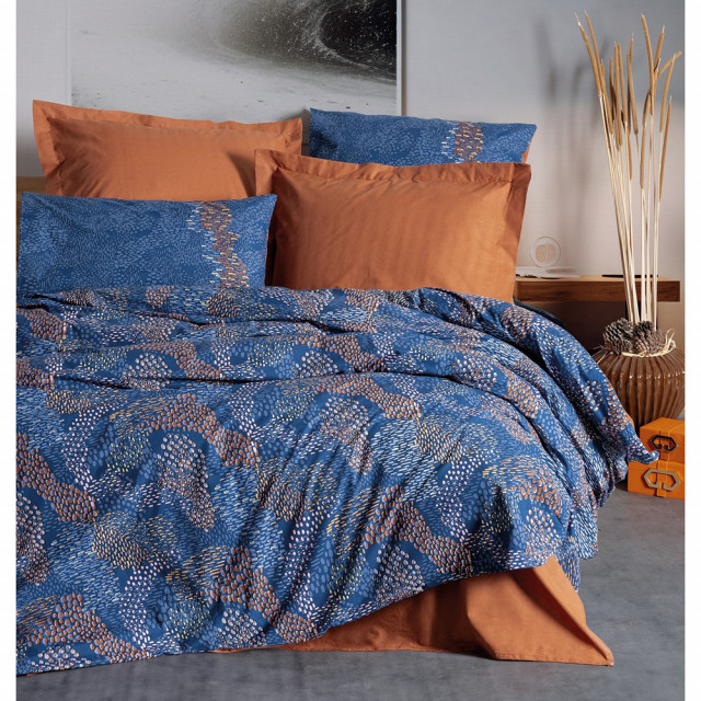 Lenjerie pat albastra/maro scortisoara din textil Tedric The Home Collection