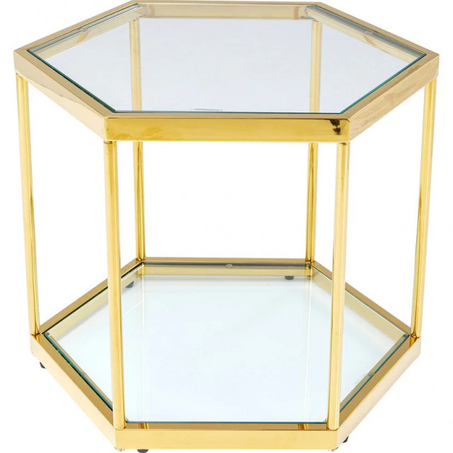 Masa de cafea aurie/transparenta din sticla si otel 48x55 cm Comb Kare