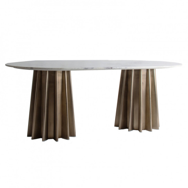 Masa dining alba/aurie din marmura 100x200 cm Lezey Vical Home