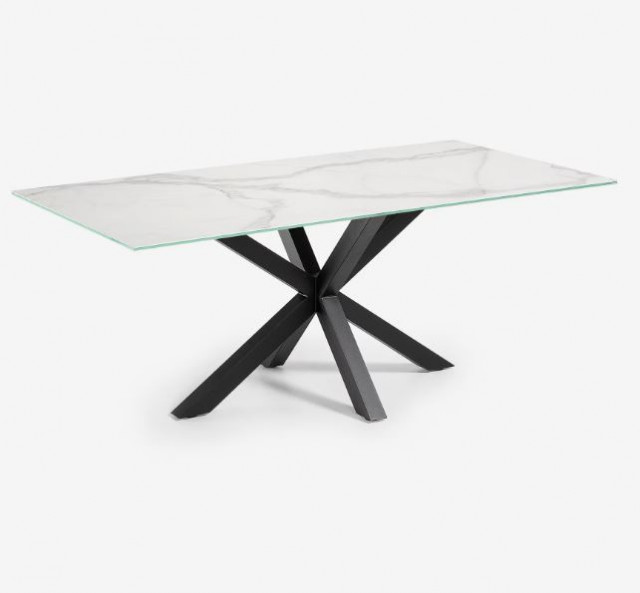 Masa dining alba/neagra din metal 90x160 cm Argo Kave Home