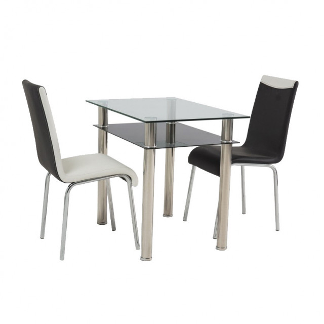 Masa dining argintie din sticla si metal 60x90 cm Madras The Home Collection