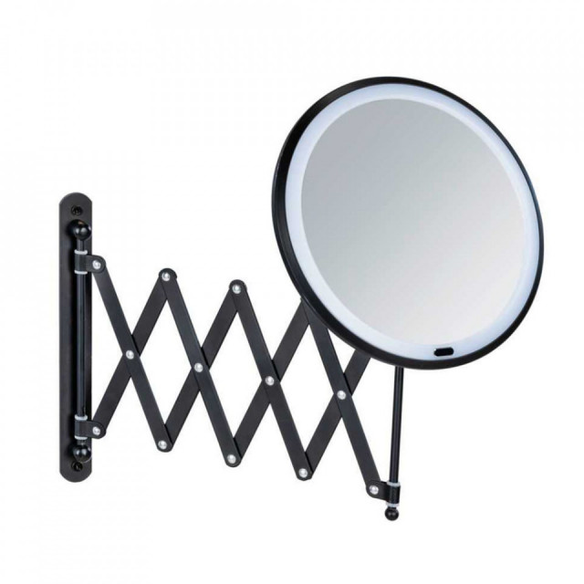 Oglinda cosmetica extensibila rotunda cu LED neagra din metal 34x55 cm Barona Wenko