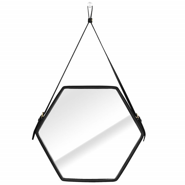 Oglinda hexagonala neagra din pluta si MDF 34x39 cm Ebi Homede