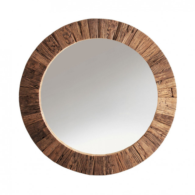 Oglinda rotunda maro din lemn de tec 120 cm Tarakan Vical Home