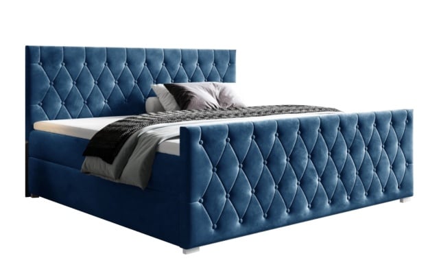 Pat albastru din catifea 142x210 cm Camilie III Boxspring FURPOL