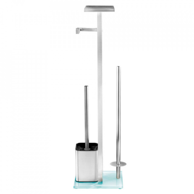 Perie toaleta cu suport hartie igienica argintie din metal Debar Shelf Wenko