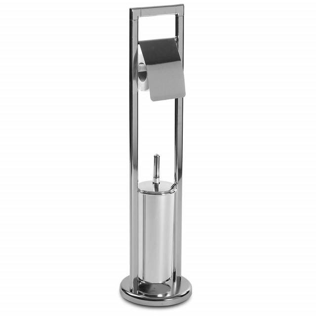 Perie toaleta cu suport hartie igienica argintie din metal Tosla Versa Home