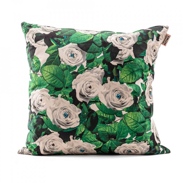 Perna patrata alba/verde din fibre sintetice 67x67 cm Roses Seletti