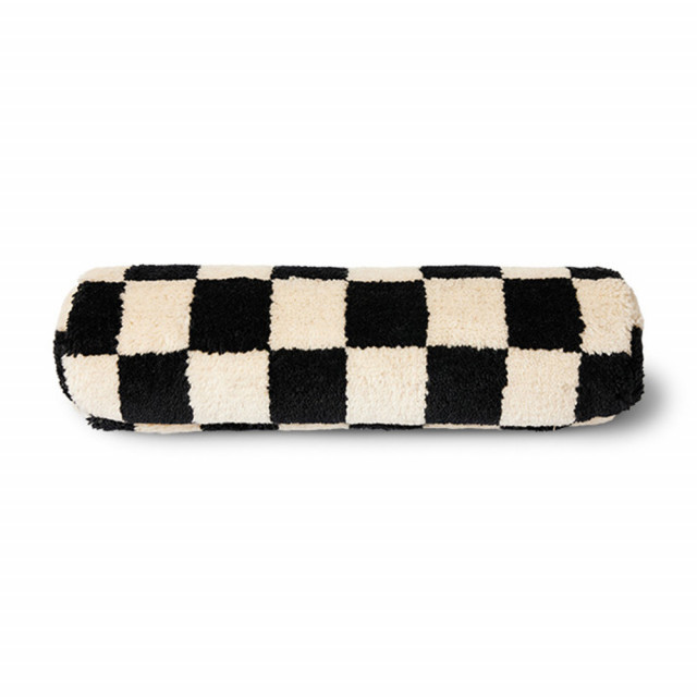 Perna rotunda neagra/alba din lana si bumbac 13x50 cm Statement HKliving