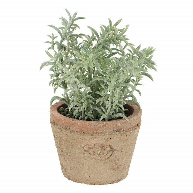 Planta artificiala cu ghiveci verde/portocalie din teracota si polistiren 15 cm Thyme S Esschert Design