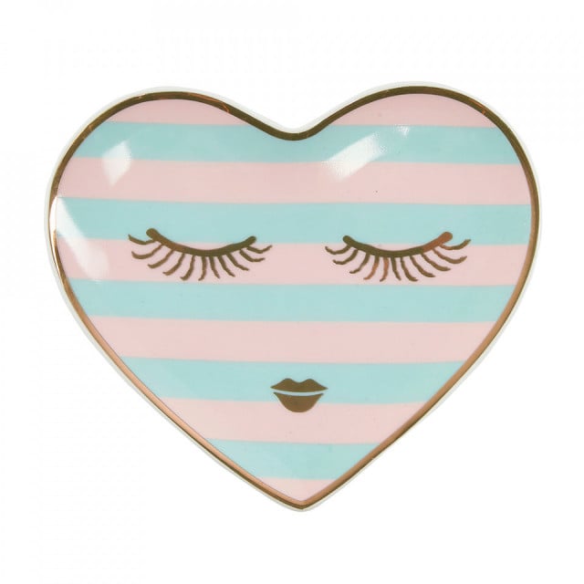 Platou multicolor din portelan 11x12 cm Candy Heart Stripes Miss Etoile