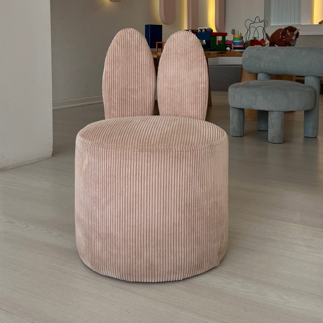 Puf rotund roz din textil 39 cm Bunny The Home Collection