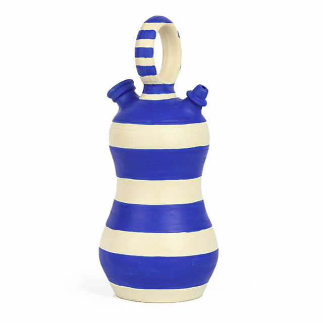 Recipient cu capac alb antic/albastru din ceramica 15x31 cm Avina Thai Natura