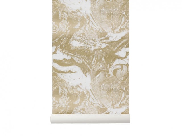 Rola tapet auriu din hartie 53x1000 cm Marbling Ferm Living