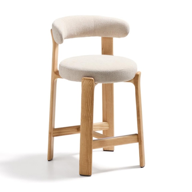 Scaun bar bej/maro deschis din textil Granite Chenille Small Kave Home