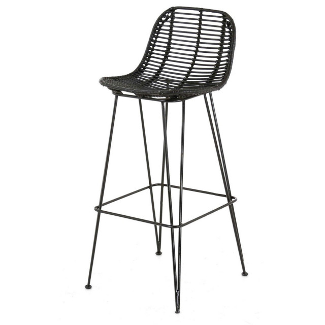 Scaun de bar negru din ratan si metal Fresh Low Zago