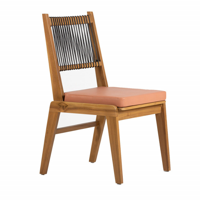 Scaun dining maro/negru din piele si lemn de tec Daas Thai Natura
