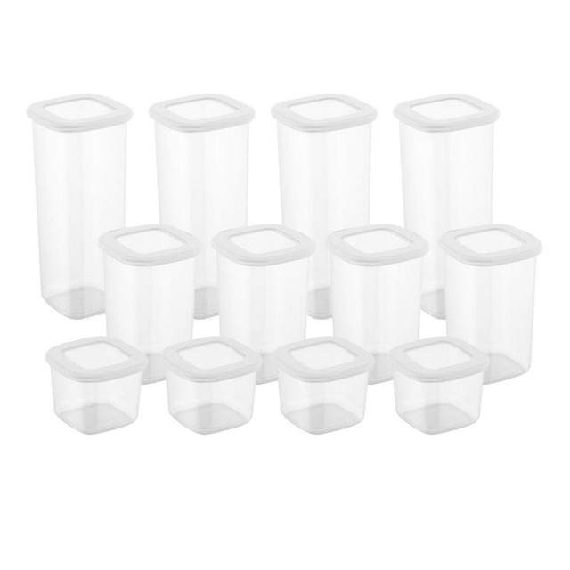 Set 12 recipiente cu capac albe din plastic Mery The Home Collection