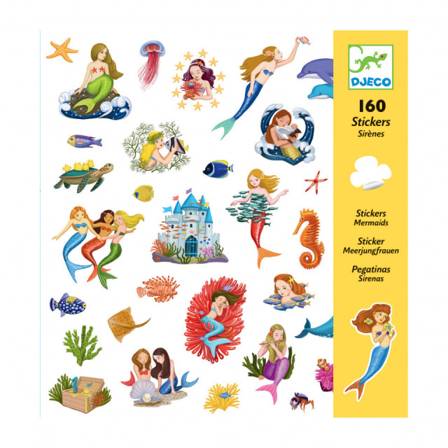 Set 160 stickere multicolore din hartie Mermaids Djeco