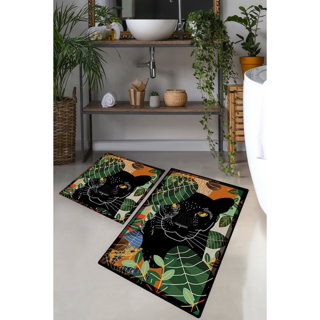 Set 2 covorase de baie multicolore din fibre sintetice Schwarz The Home Collection