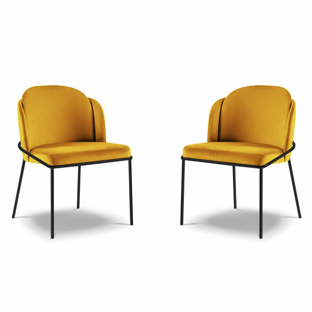 Set 2 scaune dining galbene din catifea si metal Limmen Besolux