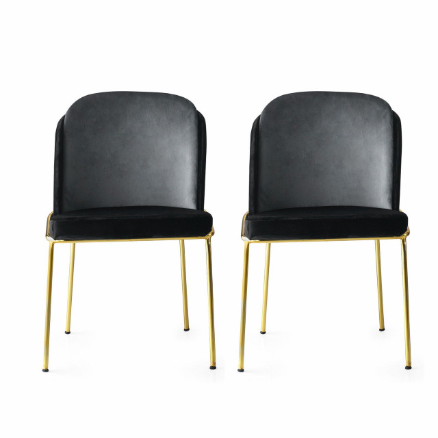 Set 2 scaune dining negre/aurii din catifea Dallas The Home Collection