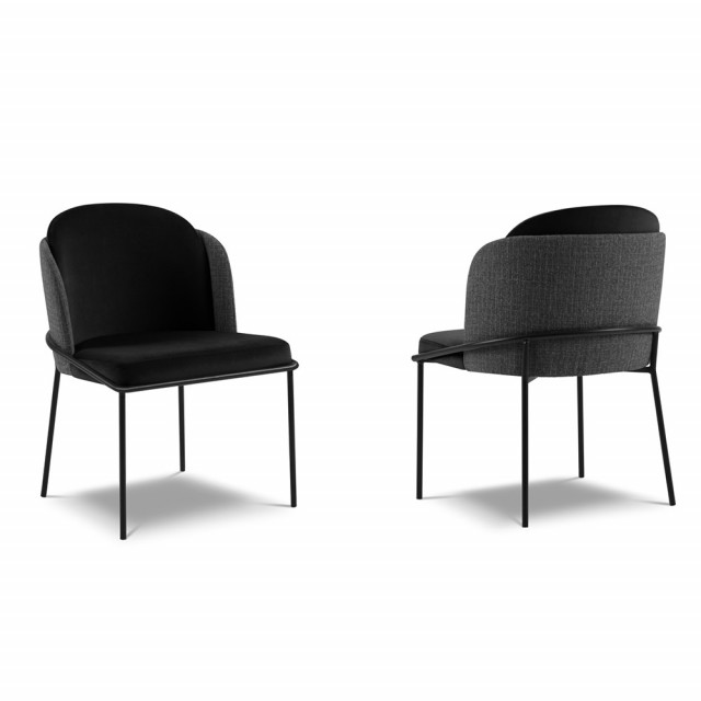 Set 2 scaune dining negre din catifea si textil Limmen Besolux