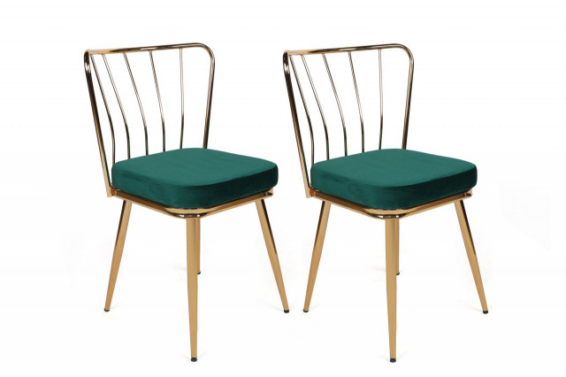 Set 2 scaune dining verzi/aurii din catifea Ydal The Home Collection
